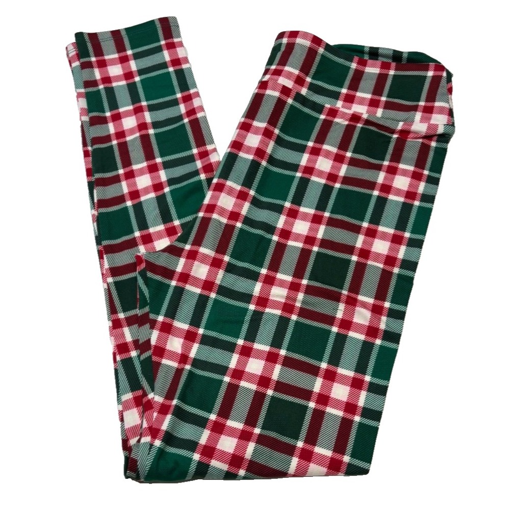 LuLaRoe‎ Womens Leggings Size TC2 Red Green Plaid Holiday Christmas 18+ Plus NWT